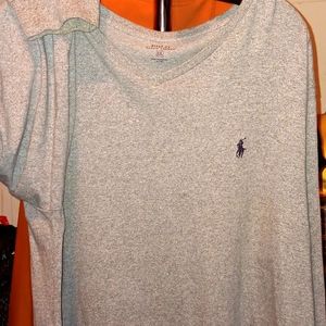 Men's “Tan Gray” Polo Ralph Lauren  Long Sleeve V- Neck T-shirt XXL